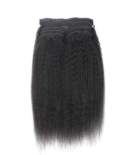 

human clip in hair extensions 9pcs brazilian coarse yaki clip in hair extensions 120g kinky straight hair9270806, Black;brown