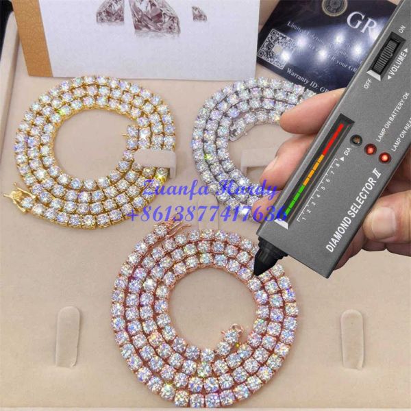 

925 sterling silver hip hop iced out d color white vvs diamond 2mm 3mm 4mm 5mm 6.5mm moissanite tennis chain necklace