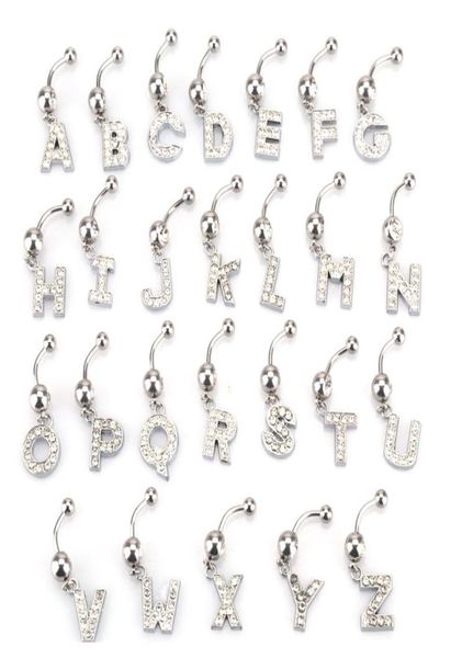 

hypoallergenic cz alphabet initial belly button rings shining crystal az letter navel piercing ring3052682, Silver