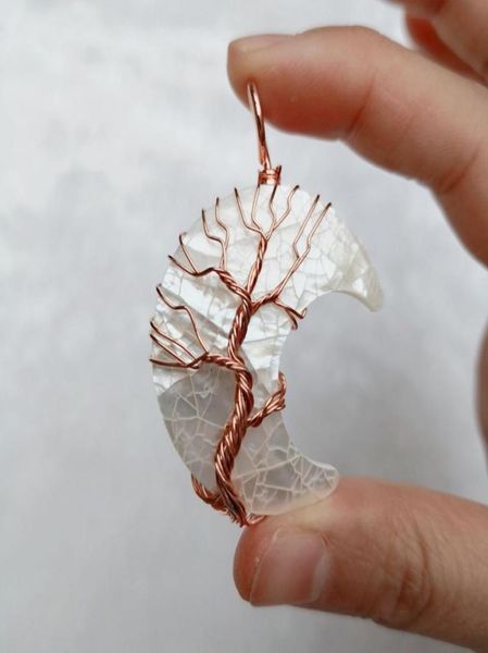 

hopearl jewelry crescent moon white abalone shell pendant with rose gold tree of life 6 pieces8622292, Silver