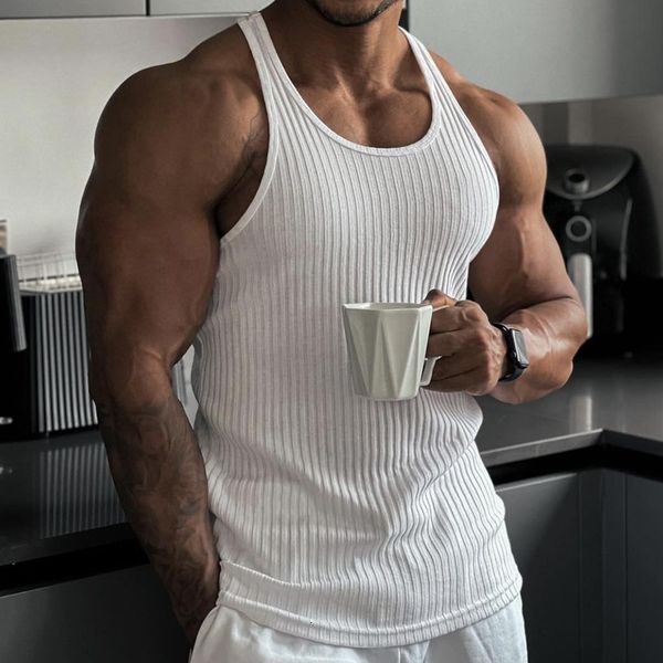 

men' tank men' vest summer fast dry elastic fitness clothing gym running training ultra thin vertical stripe fashion sportswear, White;black