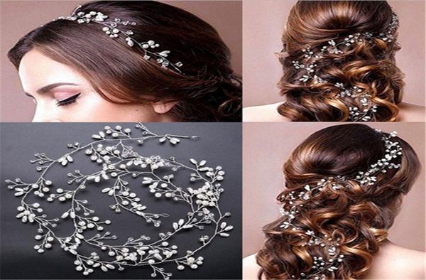 

crystal handmade long bridal hair tiara veil headpiece pearl hairbands wedding hair accessories bride head chain6524908, Slivery;golden