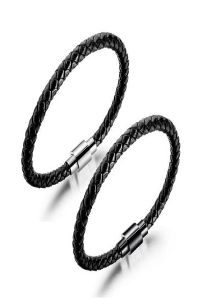 

designer mens charm black leather bracelets fashion braided magnetic buckle hip hop jewelry punk men handmade bracelet for gifts556493133, Golden;silver