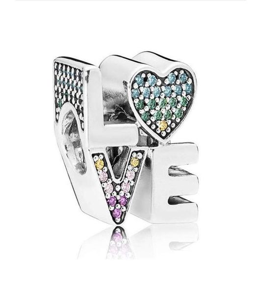 

rainbow pave love silver charm in 925 stelring silver bead charm fit pandora bracelets for women jewelry making7729115, Black