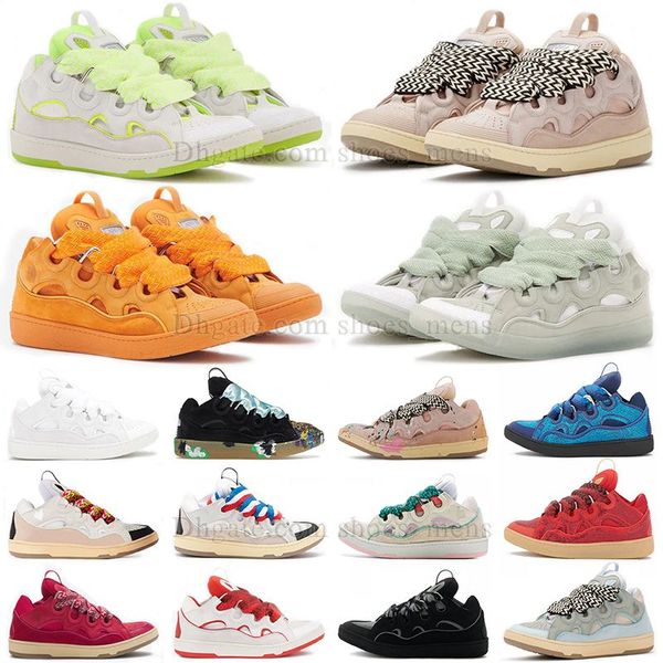 

2023 new fashion casual shoes platform shoe sage white fluorescent yellow pink mango mens womens leather mesh weave lace up calfskin embosse, Black