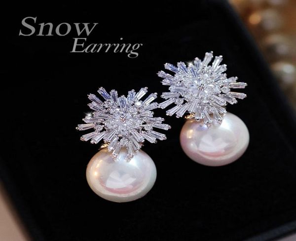 

pearl earrings woman fashion snowflake crystal earrings charm rhinestone inlaid jewelry cute earrings couple gifts choice5418051, Golden;silver