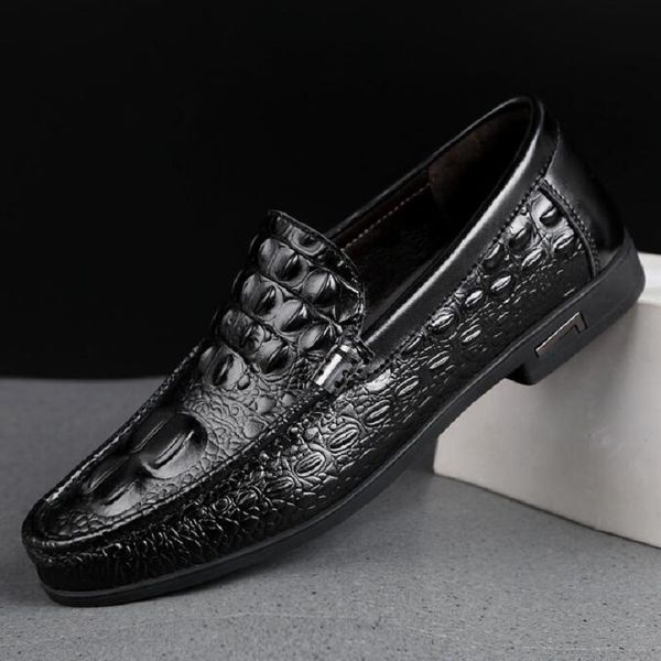 

genuine leather men's loafers slip on casual footwear for man moccasins plus size 38~46 dress shoes 1aa18, Black