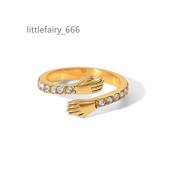 

18k gold plated two hands hug shape cubic zirconia stainless steel rings adjustable for daily wearing, Silver
