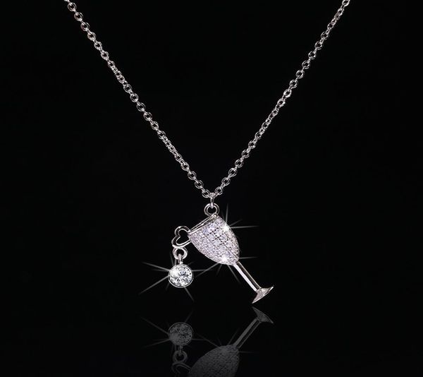 

handmade wine glass lab diamond pendant real 925 sterling silver party wedding pendants chain necklace for women charm jewelry3575019