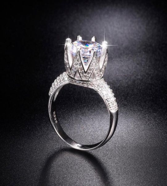 

promotion solid 100 925 sterling silver wedding rings crown jewelry for women 8ct simulated diamond engagement ring sz 510 y13465449, Slivery;golden