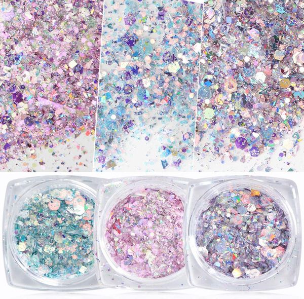 

1 box nail mermaid glitter flakes sparkly 3d hexagon manicure nails art2970775, Silver;gold