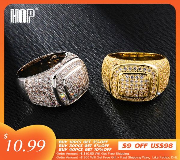 

hip hop iced out bling full cz charm tready square copper zircon ring for men women jewelry gold size 8115261517, Golden;silver