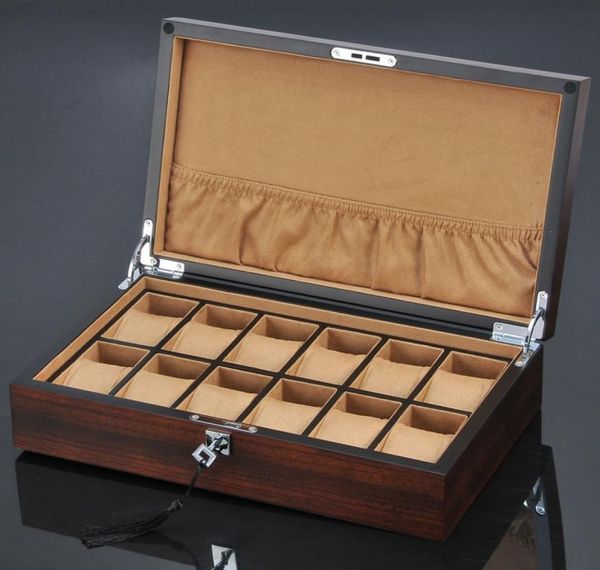 

watch boxes cases 12 slots wooden organizer luxury watches holder case wood jewelry gift case storage box with lock6728139, Black;blue