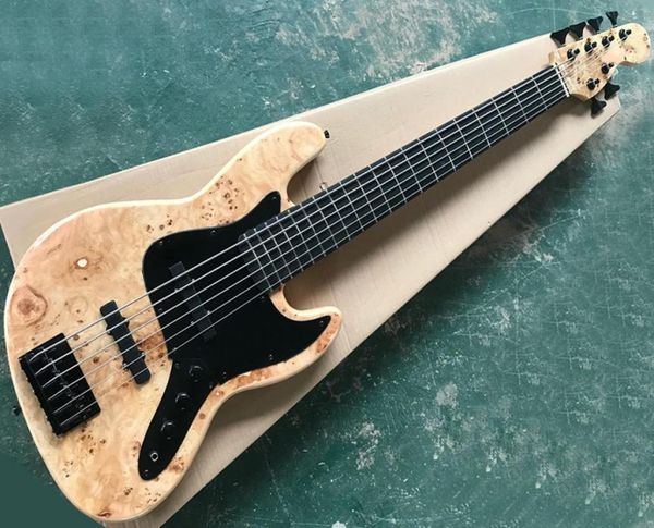 

natural wood color 6 strings electric jazz bass with black pickguardrosewood fretboardcan be customized as request3848223