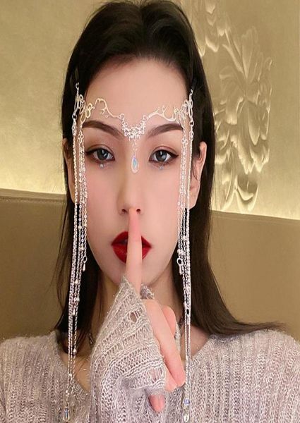 

elegant shinning rhinestones long tassel hairwear waterdrop crystal retro hairban chinese style accessories for women hair clips 2227398, Golden;silver