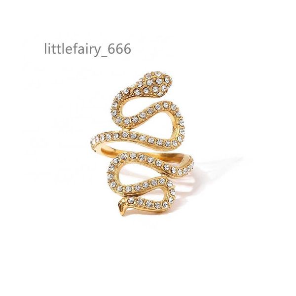 

chunky snake shape curve stylish white diamond 18k gold plated stainless steel opening rings, Silver