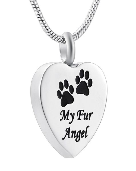 

ijd9095 my fur angel cremation urn pet ashes urn heart cremation jewelry waterproof ash holder pendant keepsake holder necklace je1156225, Silver