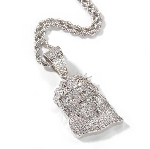 

hip hop cubic zirconia paved bling iced out jesus head retro pendants necklace for men rapper jewelry gold silver color pendant ne6283677