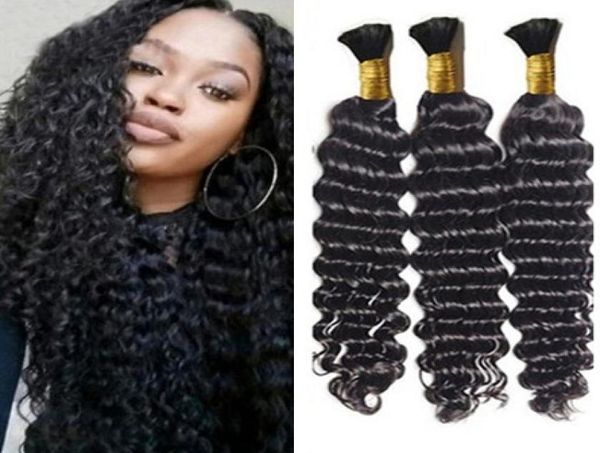 

deep wave human hair bulk for micro braid no weft unprocessed deep curly peruvian 3pcs deals1805087, Black