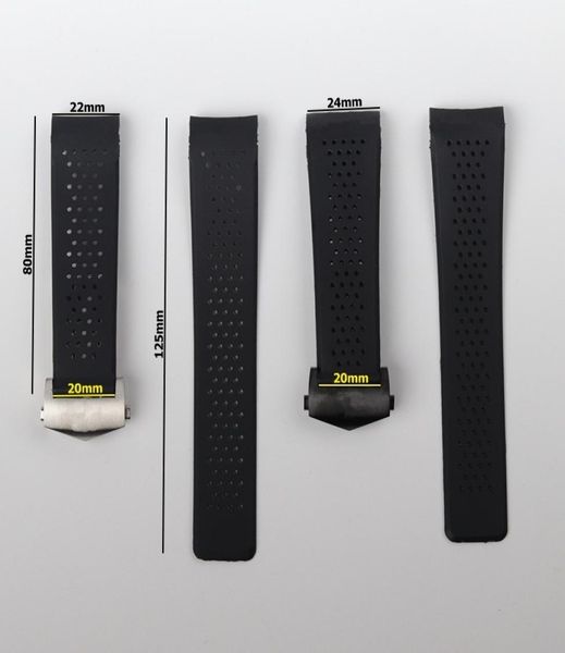 

22mm 24mm silicone black submersible men watchband for tag heuer strap perforated watch band sport bracelet belt accessories2025112, Black;brown