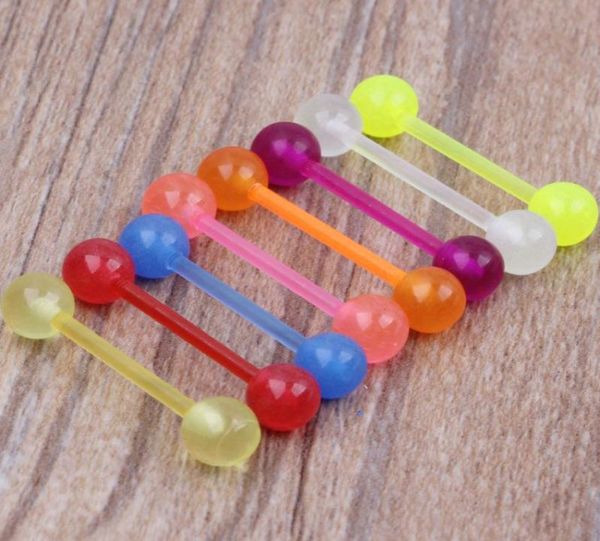 

mix 8 colors wholes body jewelry uv acrylic 100pcs lot tongue rings glow in dark barbell piercing2743634, Silver