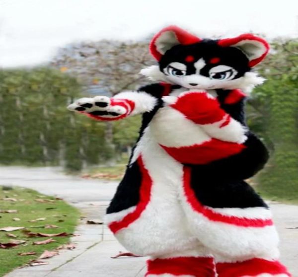 

long fur husky dog fox mascot costume cartoon outfits fursuit halloween furry suit7415513, Red;yellow