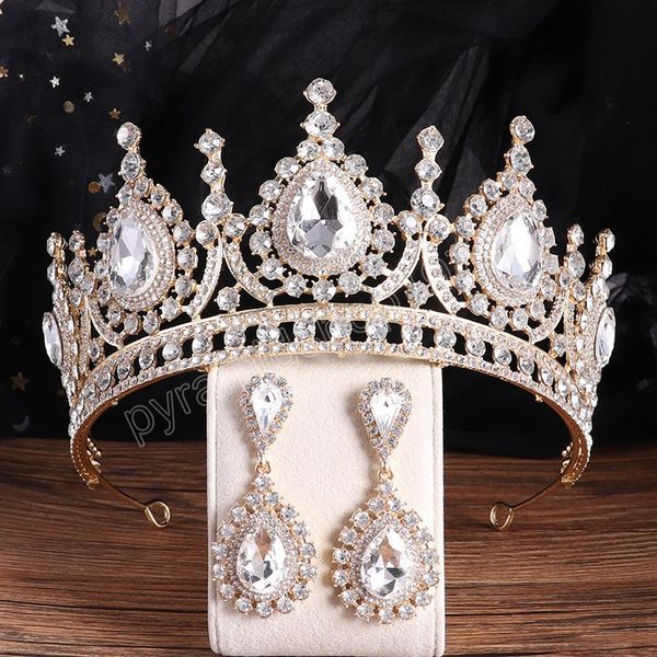 

elegant luxury water drop crystal tiara crown women party jewelry bridal crown earrings wedding hair jewelry set, Slivery;white