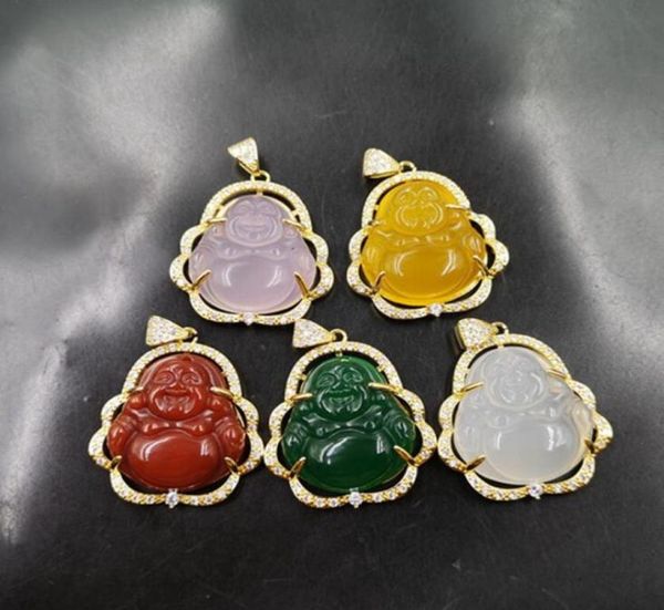 

5 colors s925 silver plated maitreya pendants agate inlay colorful jade buddha pendant necklace for women men jewelry5167994