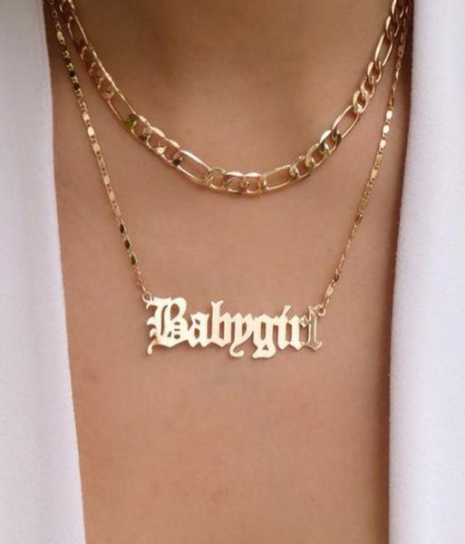 

women vintage gold multilayer chokers necklace fashion bohemian letter babygirl pendant necklaces for ladies jewelry gift accesso5630167, Silver
