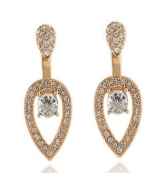 

2017 new full of diamond geometric triangle hollow out before and after water droplets stud earrings three colors two styles8264345, Golden