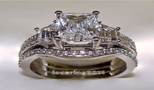 

choucong princess cut 5ct diamond 10kt white gold filled 3in1 engagement wedding ring set size 511 gift1470068, Slivery;golden