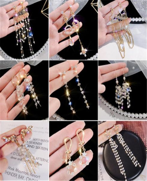 

korean new fashion crystal long tassel earrings super xianqi beautiful quality versatile earrings exaggerated trend earrings3627745, Golden