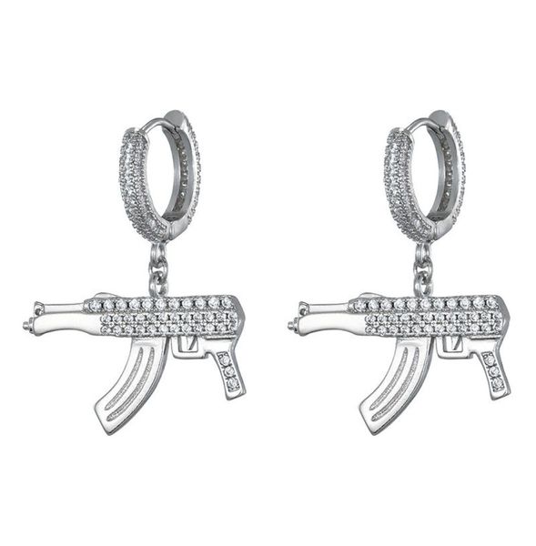 

men women personality earrings gold silver color ice out bling cz gun earrings for girls women nice gift3396017, Golden;silver