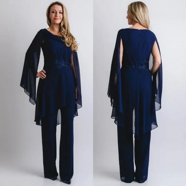 

navy beaded mother of the bride pant suits jewel neck with long sleeves wedding guest dress chiffon plus size mothers groom dresses, Black;red