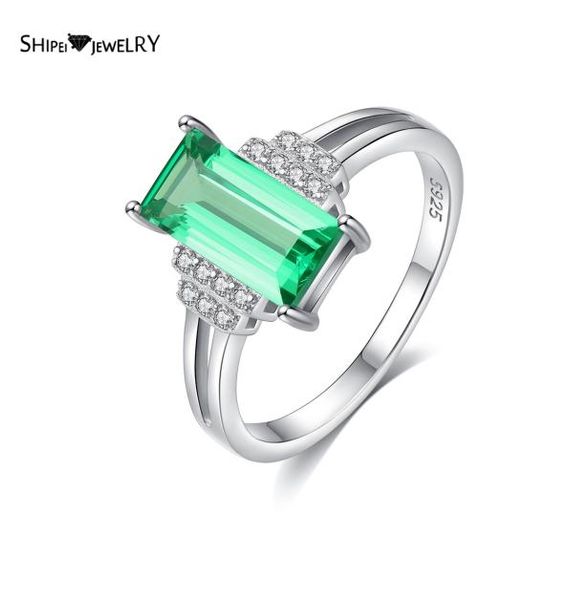 

shipei 100 925 sterling silver emerald created moissanite gemstone wedding engagement fine jewelry white gold ring for women y1105678751, Golden;silver