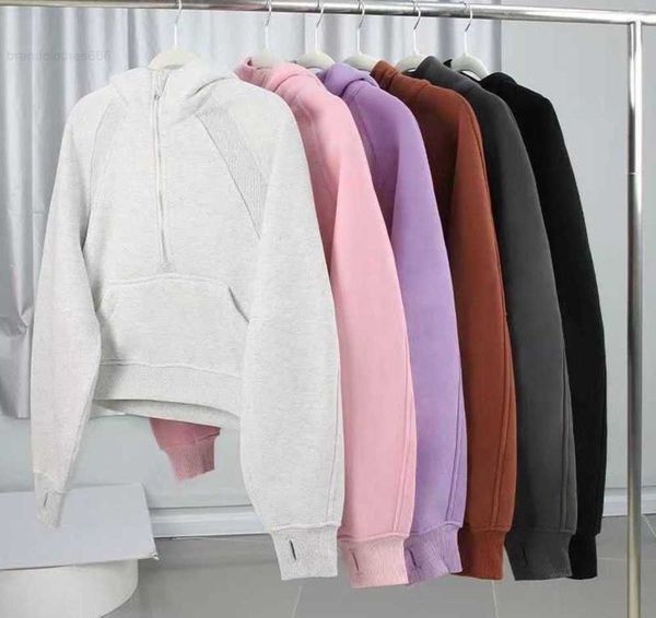 

autumn and winter yoga hoodie scuba lulus womens plus velvet thickening jackets hoodys sports half zipper terry designer sweater classic fas, Black