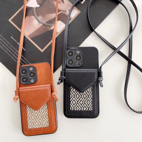 

luxury handbag phone case print leather for iphone 14 promax plus13 mini card bag 11 12 Pro max inclusive cover, Black