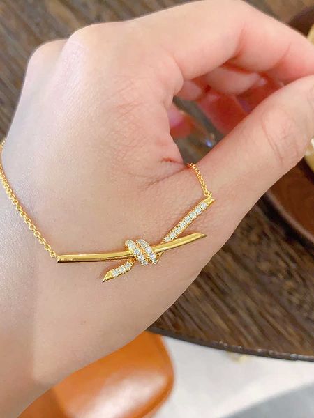 

high version tiffay s925 silver plated 18k rose gold smiling knot rope pendant necklace light luxury bowknot collar chain female