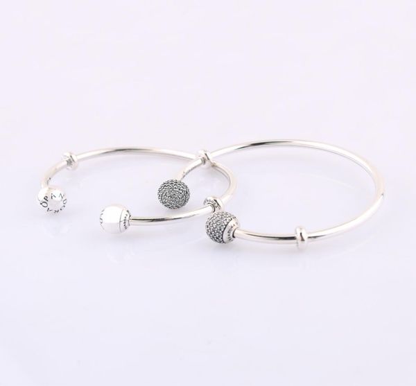 

authentic 925 sterling silver moments silver open cuff bangle with pave caps fits european style jewelry charms beads 59643902zc9642820, Black