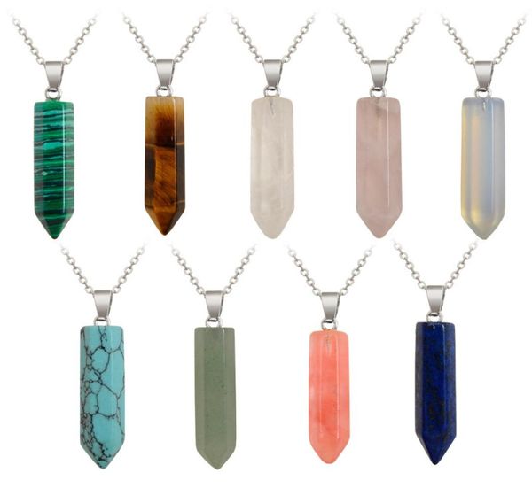 

bullet shape crystal quartz necklace natural stone healing point chakra bead gemstone turquoise opal stone pendants chain necklace9830281, Silver