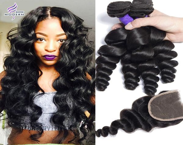 

mink brazilian human hair virgin bundle with closure loose wave curly weave 4 bundles and closure3308486, Black;brown