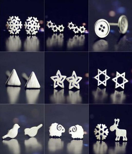 

925 pure silver earring needleplated platinum earring snowstarsheeptriangle mix delivery no fade 5695107, Golden