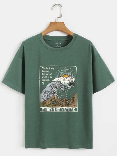 

women's fashion t-shirt waves and slogan graphic shoulder, White