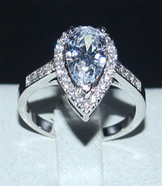 

bohemian jewelry delicate pearshaped white diamond ring finger fashion 10kt white gold filled wedding bride rings for women gift4391199, Slivery;golden