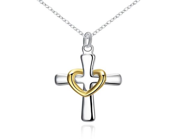 

925 silver dichroic heart cross pendant necklace fashion jewelry 10pcs52145959983654