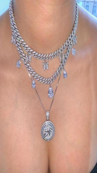 

4110cm extend box chain geometric round coin pendant engraved evil eye lucky iced out bling cz women necklace4294642, Silver