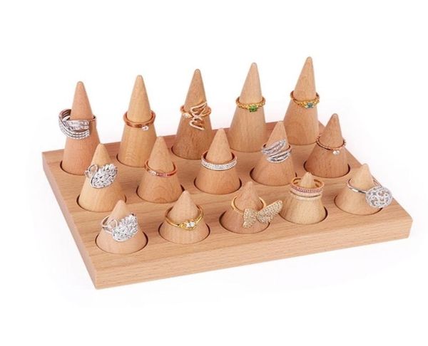 

natural wood cone shape finger ring stand jewelry display holder showcase stands rings bracelet tray 2111051665233, Black