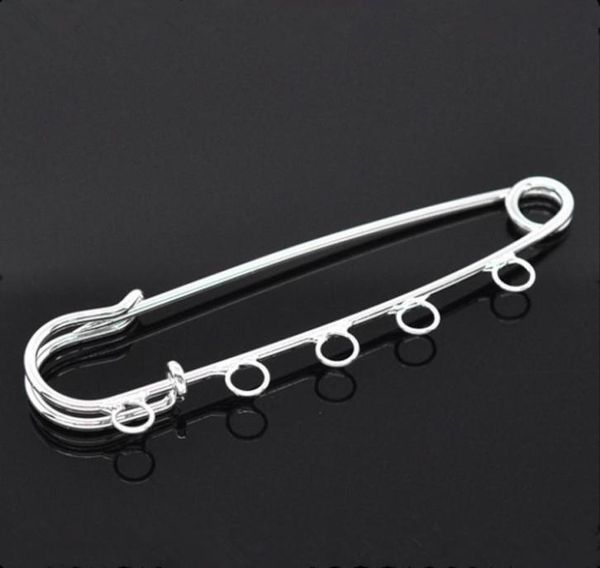 

100pcs support de broche brooches safety pin 5 holes silver plated 7x2cm 2010097392823, Gray