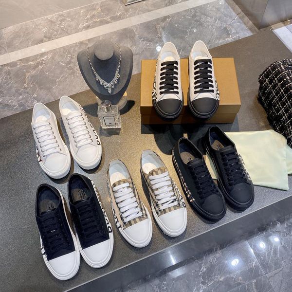 

vintage print check sneakers men women sneaker two-tone cotton gabardine flats shoe printed lettering plaid calfskin canvas trainers bio-bas, Black
