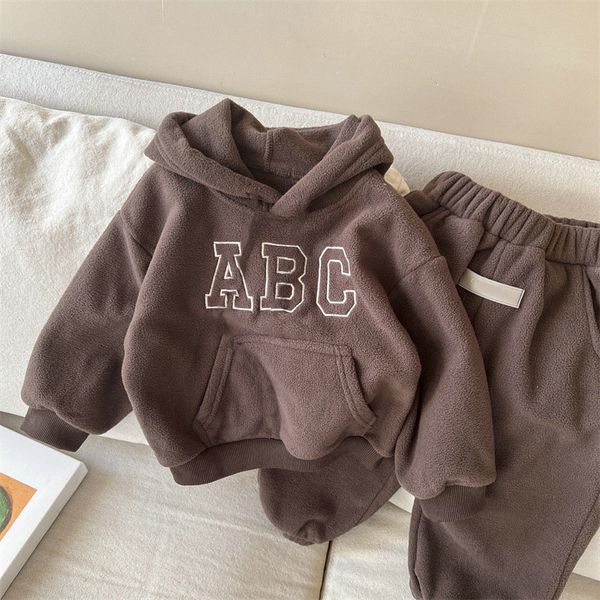 

Kids Clothing Sets Warm Pullover Letter Hooded Sweatshirts Casual Fleece Tracksuit Childrens Designers Clothes Boys Top Pants, Navy blue
